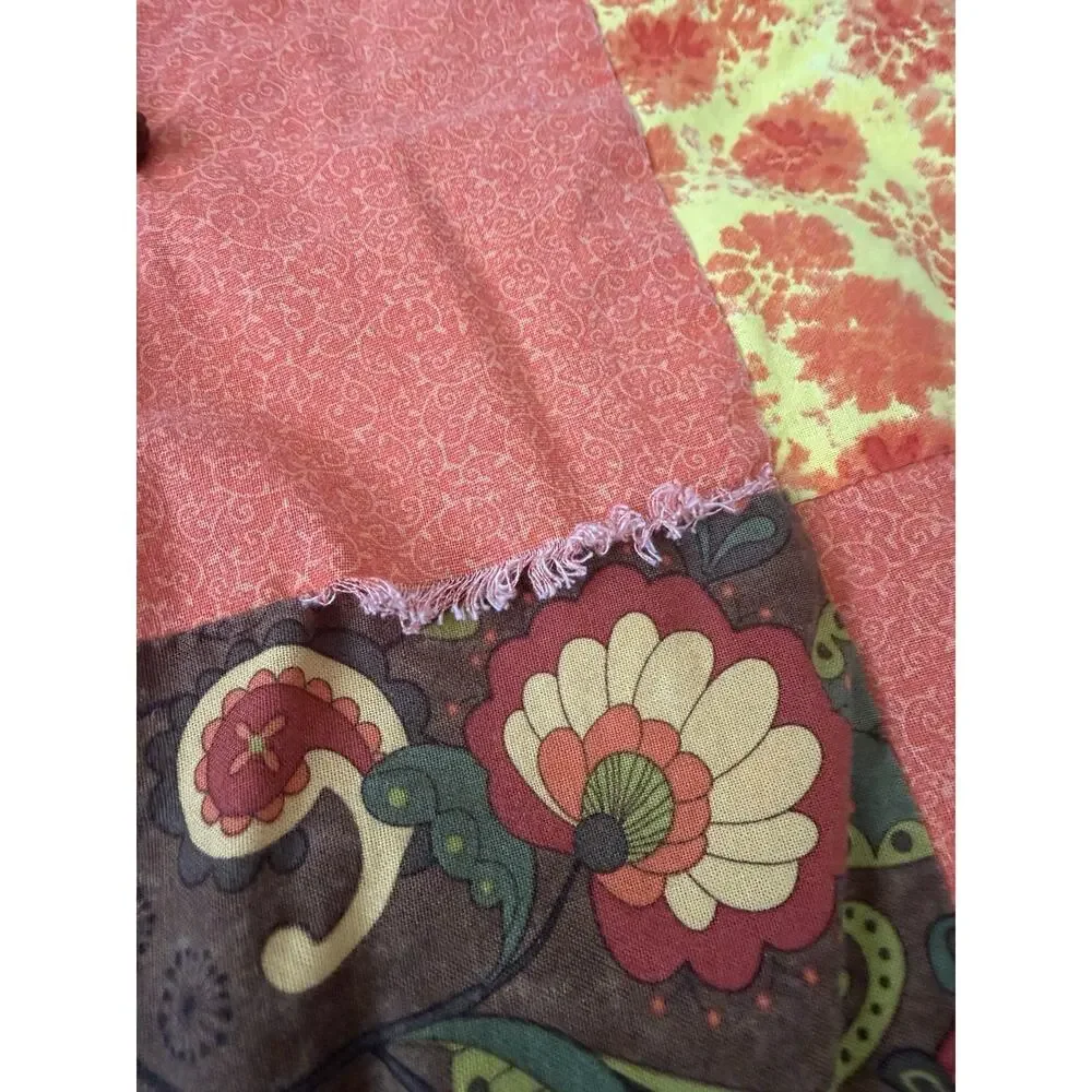 Vintage Handmade/Handtied Patchwork Quilt Fall Colors 52”x 76”